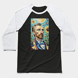 Celestial Blooms: Van Gogh Mosaic Portrait Baseball T-Shirt